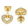 Oro Laminado Stud Earring, Gold Filled Style Heart Design, with White Micro Pave, Polished, Golden Finish, 02.213.0134