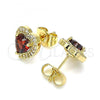 Oro Laminado Stud Earring, Gold Filled Style Heart Design, with Garnet Cubic Zirconia and White Micro Pave, Polished, Golden Finish, 02.210.0476.1