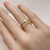 Oro Laminado Multi Stone Ring, Gold Filled Style Cross Design, with White Micro Pave, Polished, Golden Finish, 01.102.0008