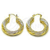 Oro Laminado Medium Hoop, Gold Filled Style and Hollow Polished, Tricolor, 02.170.0347.30