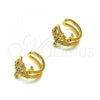 Oro Laminado Earcuff Earring, Gold Filled Style Moon Design, with White Micro Pave, Polished, Golden Finish, 02.210.0679