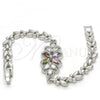Rhodium Plated Fancy Bracelet, Flower and Leaf Design, with Multicolor Cubic Zirconia, Polished, Rhodium Finish, 03.357.0003.07