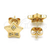 Oro Laminado Stud Earring, Gold Filled Style Star Design, with White Micro Pave, Polished, Golden Finish, 02.156.0305