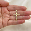 Oro Laminado Religious Pendant, Gold Filled Style Cross Design, with White Micro Pave, Polished, Golden Finish, 05.102.0009