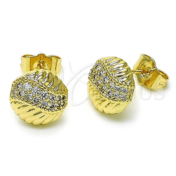 Oro Laminado Stud Earring, Gold Filled Style with White Micro Pave, Polished, Golden Finish, 02.411.0025
