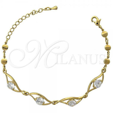 Oro Laminado Fancy Bracelet, Gold Filled Style Evil Eye Design, with White Cubic Zirconia, Polished, Golden Finish, 5.028.009