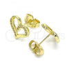 Oro Laminado Stud Earring, Gold Filled Style Heart Design, with White Micro Pave, Polished, Golden Finish, 02.156.0621