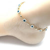 Oro Laminado Fancy Anklet, Gold Filled Style Evil Eye Design, White Enamel Finish, Golden Finish, 03.213.0097.10
