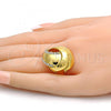 Oro Laminado Multi Stone Ring, Gold Filled Style Chunky Design, with White Crystal, Polished, Golden Finish, 01.241.0003.07 (Size 7)