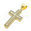Oro Laminado Fancy Pendant, Gold Filled Style Cross Design, with White Micro Pave, Polished, Golden Finish, 05.342.0009