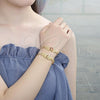 Oro Laminado Fancy Bracelet, Gold Filled Style with White Crystal, Polished, Golden Finish, 03.351.0034.08