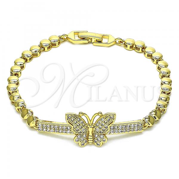 Oro Laminado Fancy Bracelet, Gold Filled Style Butterfly Design, with White Micro Pave, Polished, Golden Finish, 03.283.0071.07