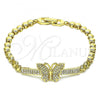 Oro Laminado Fancy Bracelet, Gold Filled Style Butterfly Design, with White Micro Pave, Polished, Golden Finish, 03.283.0071.07