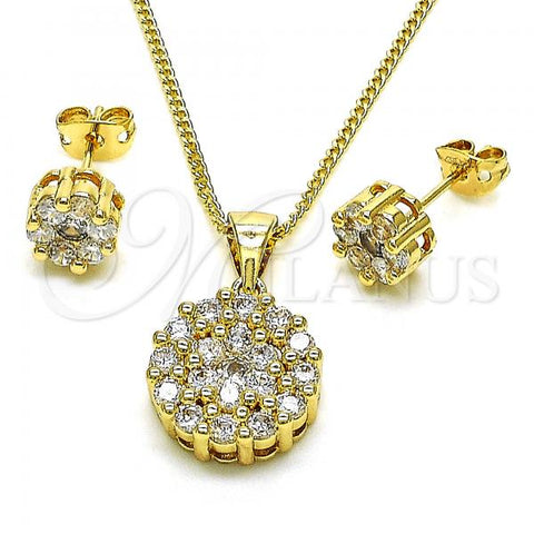 Oro Laminado Earring and Pendant Adult Set, Gold Filled Style Sun and Flower Design, with White Cubic Zirconia, Polished, Golden Finish, 10.342.0096