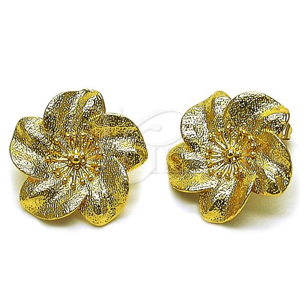 Oro Laminado Stud Earring, Gold Filled Style Flower Design, Matte Finish, Golden Finish, 02.282.0057