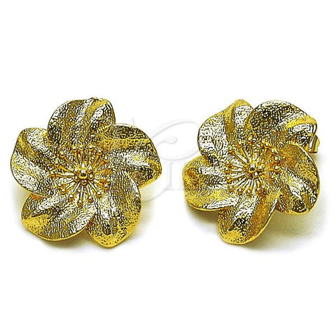 Oro Laminado Stud Earring, Gold Filled Style Flower Design, Matte Finish, Golden Finish, 02.282.0057
