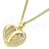 Oro Laminado Pendant Necklace, Gold Filled Style Heart Design, with White Micro Pave, Polished, Golden Finish, 04.94.0038.20