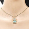 Oro Laminado Fancy Pendant, Gold Filled Style Teddy Bear and Baguette Design, with Turquoise Cubic Zirconia and White Micro Pave, Polished, Golden Finish, 05.284.0020.2