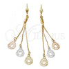 Oro Laminado Long Earring, Gold Filled Style Teardrop Design, Matte Finish, Tricolor, 5.088.011