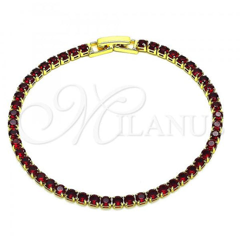 Oro Laminado Charm Bracelet, Gold Filled Style with Garnet Cubic Zirconia, Polished, Golden Finish, 03.130.0001.7.07