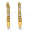 Oro Laminado Huggie Hoop, Gold Filled Style Flower Design, with White Micro Pave, Polished, Golden Finish, 02.213.0010.30