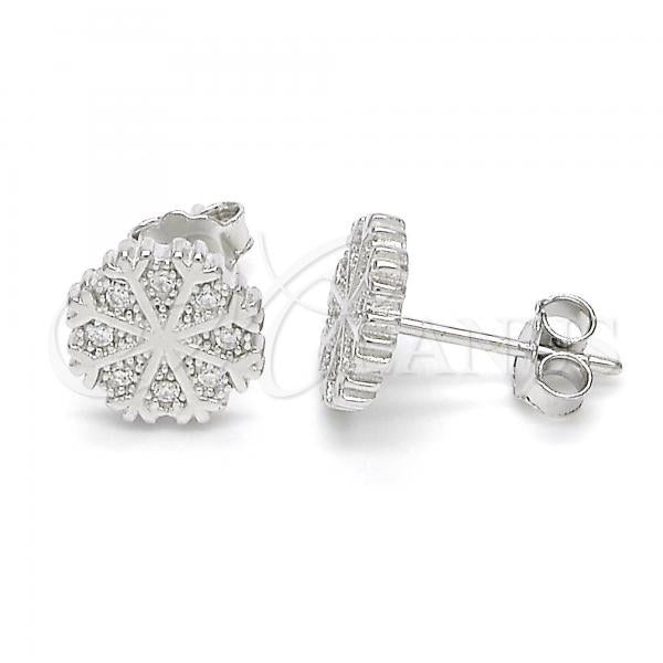 Sterling Silver Stud Earring, with White Micro Pave, Polished, Rhodium Finish, 02.336.0036