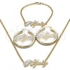Oro Laminado Necklace, Bracelet and Earring, Gold Filled Style Polished, Tricolor, 06.63.0236.1