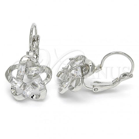 Rhodium Plated Leverback Earring, Flower Design, with White Cubic Zirconia, Polished, Rhodium Finish, 02.210.0214.4