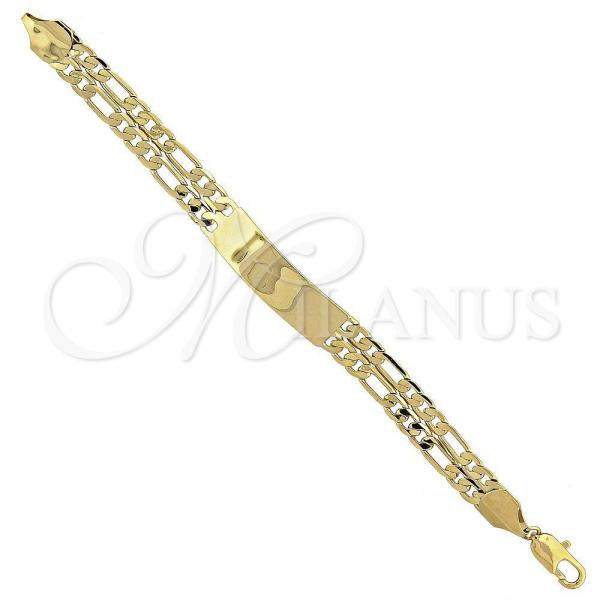 Oro Laminado ID Bracelet, Gold Filled Style Figaro Design, Polished, Golden Finish, 5.226.003