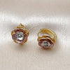 Oro Laminado Huggie Hoop, Gold Filled Style Flower Design, Diamond Cutting Finish, Tricolor, 02.156.0723.12