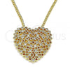 Oro Laminado Pendant Necklace, Gold Filled Style Heart Design, with Garnet and White Micro Pave, Polished, Golden Finish, 04.156.0370.1.20