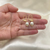 Oro Laminado Dangle Earring, Gold Filled Style Ball Design, with Ivory Pearl, Polished, Golden Finish, 02.63.2754