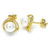 Oro Laminado Stud Earring, Gold Filled Style Ball Design, with Ivory Pearl, Polished, Golden Finish, 02.342.0052