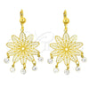 Oro Laminado Chandelier Earring, Gold Filled Style Flower and Filigree Design, with White Crystal, Polished, Golden Finish, 02.211.0007