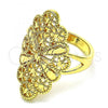 Oro Laminado Elegant Ring, Gold Filled Style Bow and Filigree Design, Diamond Cutting Finish, Golden Finish, 01.233.0027.08