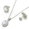 Sterling Silver Earring and Pendant Adult Set, with White Cubic Zirconia, Polished, Rhodium Finish, 10.175.0054