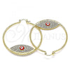 Oro Laminado Large Hoop, Gold Filled Style Evil Eye Design, with White Crystal, Red Enamel Finish, Golden Finish, 02.380.0074.1.50