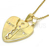 Oro Laminado Fancy Pendant, Gold Filled Style key and Heart Design, with White Cubic Zirconia, Polished, Golden Finish, 05.179.0059