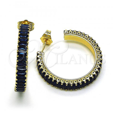 Oro Laminado Stud Earring, Gold Filled Style with Sapphire Blue Cubic Zirconia, Polished, Golden Finish, 02.64.0642.5