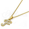 Stainless Steel Pendant Necklace, Initials and Rolo Design, with White Crystal, Polished, Golden Finish, 04.238.0005.18