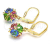 Oro Laminado Dangle Earring, Gold Filled Style Ball Design, with Multicolor Cubic Zirconia, Polished, Golden Finish, 5.123.026