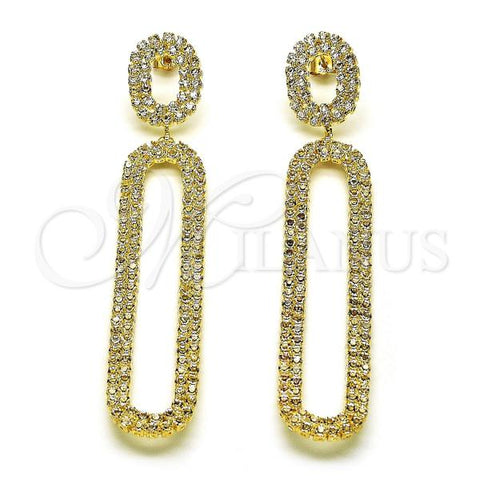 Oro Laminado Long Earring, Gold Filled Style with White Crystal, Polished, Golden Finish, 02.268.0100
