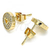 Oro Laminado Stud Earring, Gold Filled Style Heart Design, with White Micro Pave, Polished, Golden Finish, 02.344.0070