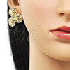 Oro Laminado Stud Earring, Gold Filled Style Sun and Flower Design, Diamond Cutting Finish, Golden Finish, 02.213.0673