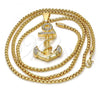 Oro Laminado Pendant Necklace, Gold Filled Style Anchor Design, with White Crystal, Polished, Golden Finish, 04.242.0058.30
