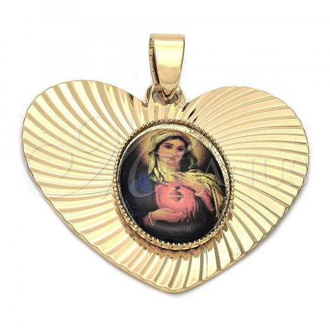 Oro Laminado Religious Pendant, Gold Filled Style Sagrado Corazon de Maria Design, Diamond Cutting Finish, Golden Finish, 5.195.013