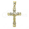 Oro Laminado Religious Pendant, Gold Filled Style Crucifix Design, with White Crystal, Polished, Golden Finish, 05.351.0024