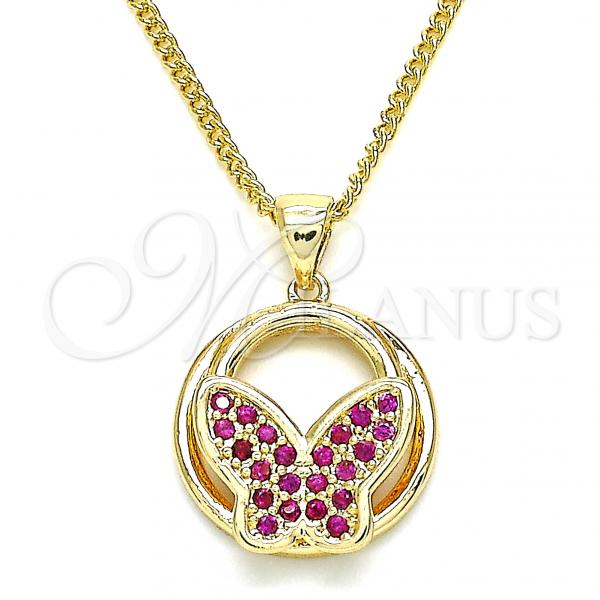 Oro Laminado Pendant Necklace, Gold Filled Style Butterfly Design, with Ruby Micro Pave, Polished, Golden Finish, 04.156.0315.1.20