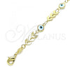 Oro Laminado Charm Anklet , Gold Filled Style Evil Eye Design, White Resin Finish, Golden Finish, 03.169.0006.10