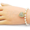 Oro Laminado Fancy Bracelet, Gold Filled Style Heart and Ball Design, with Ivory Pearl, Matte Finish, Golden Finish, 03.341.0229.07
